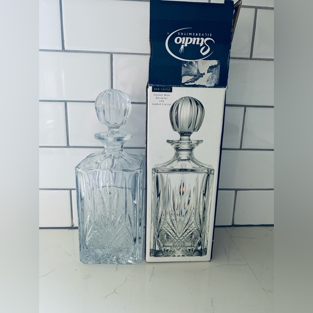 Vintage 24% Lead Crystal Decanter Square 10"H 3.75"W Made In Czech Republic